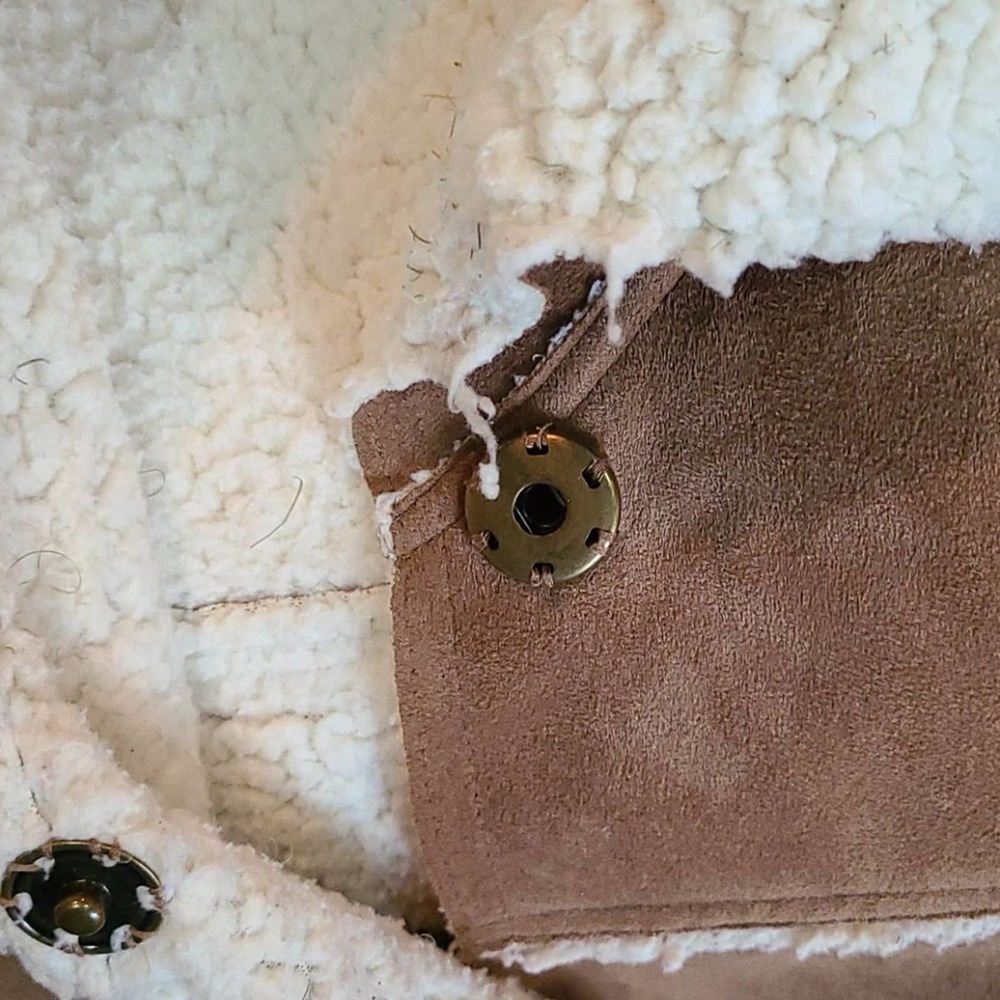 Chicos Jacket Womens Sz 8 Brown White Fleece Inside Suede Outside - Picture 6 of 8